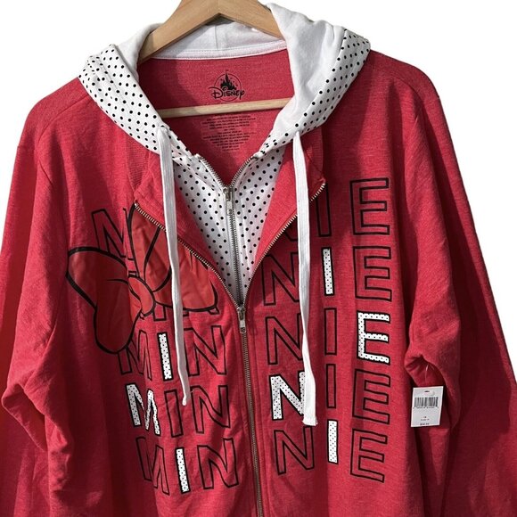 Disney Minnie Mouse Full Zip Hoodie Plus Size 1X Jacket Hooded Layered Polka Dot - Picture 4 of 6